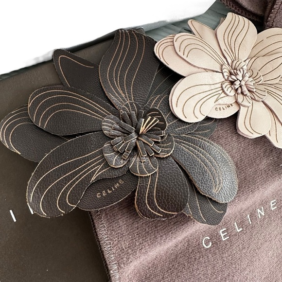 RARE Authentic Celine Leather Floral Set of Brooch Pins with Dust Bags & Box - Picture 5 of 12